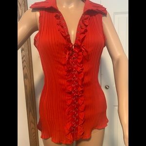Ladies red ruffle lace up sleeveless top. Size M